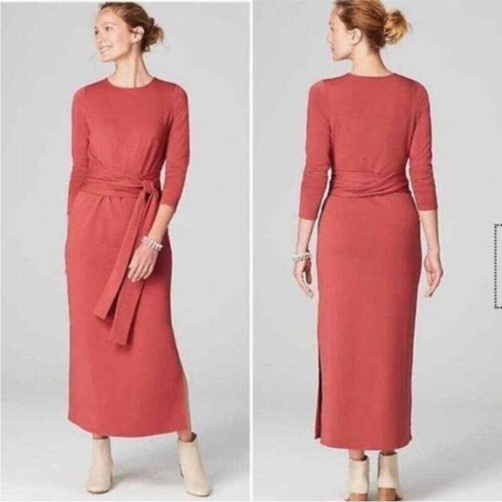 # J. Jill XL Soft Rust-Red Long Sleeve Maxi Dress with Tie Waist - Picture 3 of 8